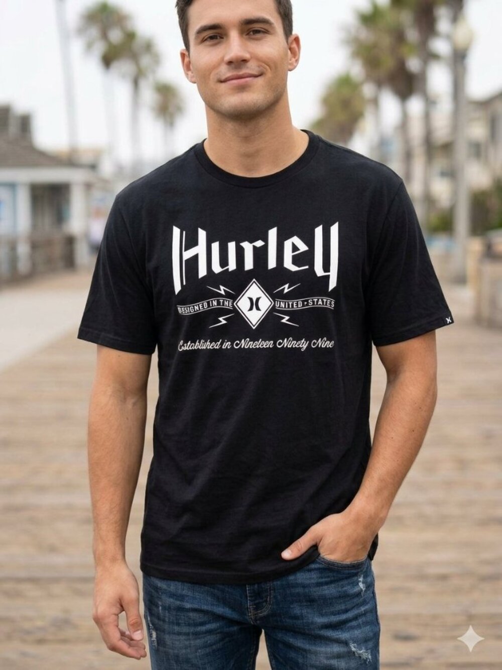 Hurley NWT Graphic T-Shirt Black Script Diamond Logo Men's Size XL